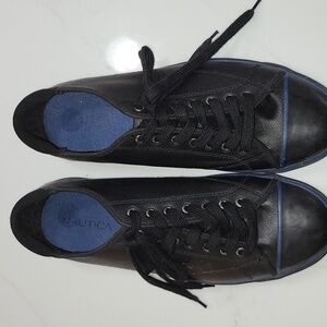 Nautica Black/Blue leather sneakers. Mens 12. EUC